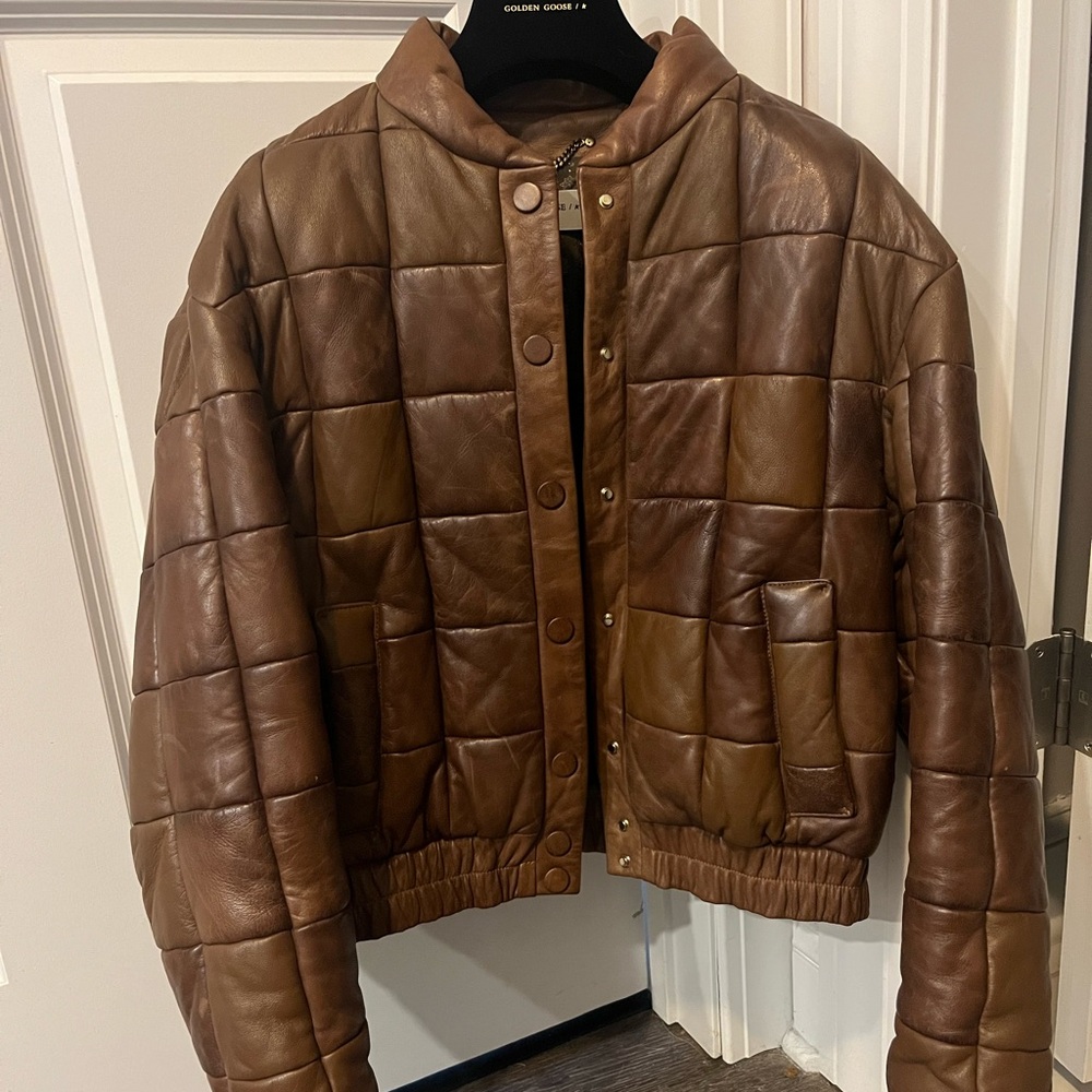 Golden Goose Vintage Look Leather Bomber Sz 42